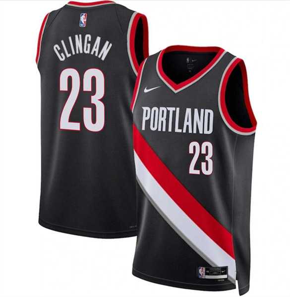 Men%27s Portland Trail Blazers #23 Donovan Clingan Black 2024 Draft Icon Edition Stitched Basketball Jersey Dzhi